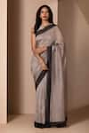 Buy_Chhaya Mehrotra_Grey Organza Embroidery Round Saree With Blouse  _Online_at_Aza_Fashions