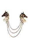 Cosa Nostraa_Gold Duo Horse Cufflink Brooch And Lapel Pin Set _at_Aza_Fashions