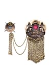 Shop_Cosa Nostraa_Gold Royal Club Cufflink Brooch And Lapel Pin Set_Online_at_Aza_Fashions