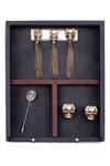 Buy_Cosa Nostraa_Gold Three Wise Skull Cufflink Brooch And Lapel Pin Set_at_Aza_Fashions