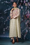 Shop_Label Niti Bothra_Green Chanderi Silk Printed Floral Round Kurta Palazzo Set _at_Aza_Fashions