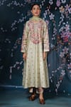 Label Niti Bothra_Green Chanderi Silk Printed Floral Round Kurta Palazzo Set _Online_at_Aza_Fashions