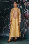 Buy_Label Niti Bothra_Yellow Chanderi Silk Printed Floral Round Kurta Palazzo Set _at_Aza_Fashions