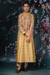 Shop_Label Niti Bothra_Yellow Chanderi Silk Printed Floral Round Kurta Palazzo Set _at_Aza_Fashions