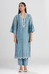 Megha Bansal_Blue Raw Silk Organza Kurta Set _Online_at_Aza_Fashions