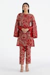 Buy_Megha Bansal_Red Organza, Chanderi Pearls, Hand Embroidered Kurta And Pant Set _at_Aza_Fashions