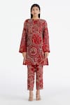 Megha Bansal_Red Organza, Chanderi Pearls, Hand Embroidered Kurta And Pant Set _Online_at_Aza_Fashions