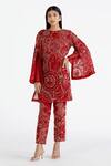 Buy_Megha Bansal_Red Organza, Chanderi Pearls, Hand Embroidered Kurta And Pant Set _Online_at_Aza_Fashions