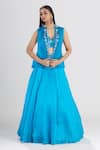 Buy_Megha Bansal_Blue Satin Silk Organza Jacket Lehenga Set _at_Aza_Fashions