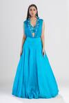 Shop_Megha Bansal_Blue Satin Silk Organza Jacket Lehenga Set _at_Aza_Fashions