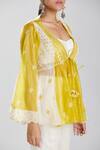Shop_Megha Bansal_Yellow Silk Organza Embroidery Beads V Neck Amalta Kedia Jacket _Online_at_Aza_Fashions