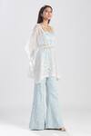 Buy_Megha Bansal_Blue Silk Organza Floral, Thread V Neck Aarish Embroidered Kaftan And Pant Set_Online_at_Aza_Fashions