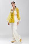 Megha Bansal_Yellow Silk Organza Embroidery Beads V Neck Amalta Kedia Jacket _Online_at_Aza_Fashions