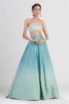 Megha Bansal_Blue Organza, Chanderi Geometric Patterns Noor Coat Ombre Lehenga Set_Online_at_Aza_Fashions