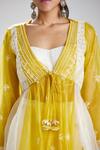 Megha Bansal_Yellow Silk Organza Embroidery Beads V Neck Amalta Kedia Jacket _at_Aza_Fashions