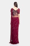 Shop_Gaurav Gupta_Maroon Silk Georgette Pre-draped Embroidered Saree Gown_at_Aza_Fashions