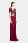 Gaurav Gupta_Maroon Silk Georgette Pre-draped Embroidered Saree Gown_Online_at_Aza_Fashions