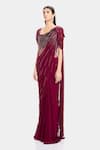 Buy_Gaurav Gupta_Maroon Silk Georgette Pre-draped Embroidered Saree Gown_Online_at_Aza_Fashions