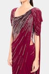 Gaurav Gupta_Maroon Silk Georgette Pre-draped Embroidered Saree Gown_at_Aza_Fashions