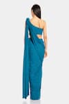 Shop_Gaurav Gupta_Blue Sparkle Jersey Pre-draped One Shoulder Saree Gown_at_Aza_Fashions