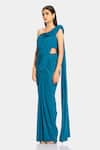 Buy_Gaurav Gupta_Blue Sparkle Jersey Pre-draped One Shoulder Saree Gown_at_Aza_Fashions