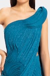 Gaurav Gupta_Blue Sparkle Jersey Pre-draped One Shoulder Saree Gown_at_Aza_Fashions