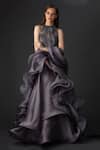 Buy_Gaurav Gupta_Grey Silk Organza Ruffle Gown With Dupatta_at_Aza_Fashions