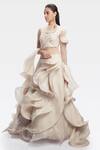 Gaurav Gupta_White Silk Organza Ruffle Gown With Dupatta_Online_at_Aza_Fashions