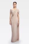 Buy_Gaurav Gupta_Beige Silk Georgette Pre-draped Embroidered Saree Gown_at_Aza_Fashions