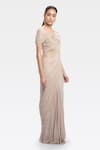 Gaurav Gupta_Beige Silk Georgette Pre-draped Embroidered Saree Gown_Online_at_Aza_Fashions