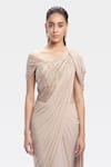 Buy_Gaurav Gupta_Beige Silk Georgette Pre-draped Embroidered Saree Gown_Online_at_Aza_Fashions