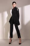 Label Deepika Nagpal_Black 23% Viscose, 3% Elastane, Luxury Heavy Crepe 74% Top And Slit Pant Set _Online_at_Aza_Fashions