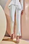 Label Deepika Nagpal_White 23% Viscose, 3% Elastane, Luxury Heavy Crepe Asymmetric Top And Pant Set _Online_at_Aza_Fashions