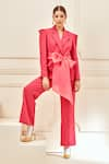 Buy_Label Deepika Nagpal_Pink Luxury Heavy Crepe 74% Polyester Plain Notched Knotted Blazer And Pant Set _at_Aza_Fashions