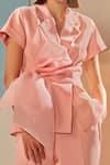 Label Deepika Nagpal_Peach 23% Viscose, 3% Elastane, Luxury Heavy Crepe 74% Tie-up Blazer And Pant Set _Online_at_Aza_Fashions
