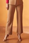 Buy_Label Deepika Nagpal_Beige 74% Polyester Plain Notched Lapel Collar Color Block Pant Set _Online_at_Aza_Fashions