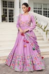 Buy_Sonia Bansal_Purple Chanderi Printed Bandhej Round Anarkali With Dupatta _at_Aza_Fashions