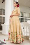 Sonia Bansal_Yellow Chanderi And Embroidery Paithani V Neck Anarkali With Dupatta _Online_at_Aza_Fashions