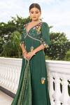 Shop Sonia Bansal Green Chinnon And Chiffon Placement Floral Embroidered Anarkali With Dupatta at Aza Fashions Shop_Sonia Bansal_Green Chinnon And Chiffon Placement Floral Embroidered Anarkali With Dupatta_at_Aza_Fashions