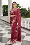 Shop_Sonia Bansal_Red Organza And Silk Embroidery & Applique Sequin Round Floral Saree With Blouse _at_Aza_Fashions