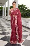 Sonia Bansal_Red Organza And Silk Embroidery & Applique Sequin Round Floral Saree With Blouse _Online_at_Aza_Fashions