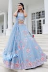 Buy_Sonia Bansal_Blue Organza Embroidery Floral Asymmetric Lehenga Set _at_Aza_Fashions