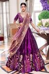 Buy_Sonia Bansal_Purple Silk And Tissue Embroidery Thread V Neck Bridal Lehenga Set _at_Aza_Fashions