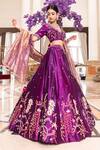 Shop_Sonia Bansal_Purple Silk And Tissue Embroidery Thread V Neck Bridal Lehenga Set _at_Aza_Fashions