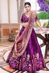 Sonia Bansal_Purple Silk And Tissue Embroidery Thread V Neck Bridal Lehenga Set _Online_at_Aza_Fashions