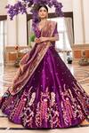 Buy_Sonia Bansal_Purple Silk And Tissue Embroidery Thread V Neck Bridal Lehenga Set _Online_at_Aza_Fashions