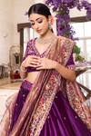 Shop_Sonia Bansal_Purple Silk And Tissue Embroidery Thread V Neck Bridal Lehenga Set _Online_at_Aza_Fashions