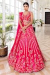 Buy_Sonia Bansal_Red Silk Embroidery Cutdana V Neck Bridal Lehenga Set _at_Aza_Fashions