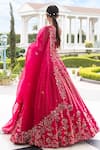 Shop_Sonia Bansal_Red Silk Embroidery Cutdana V Neck Bridal Lehenga Set _at_Aza_Fashions