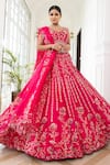 Sonia Bansal_Red Silk Embroidery Cutdana V Neck Bridal Lehenga Set _Online_at_Aza_Fashions